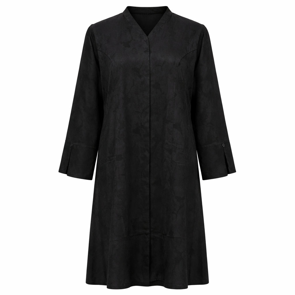 Front Open - Black Leaf Motif Jacquard