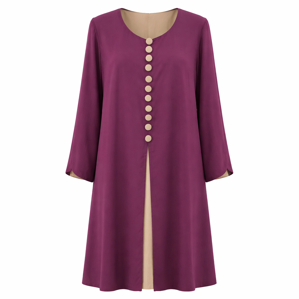 Double Closed Buttoned - Aubergine Crinkle x Sand Beige
