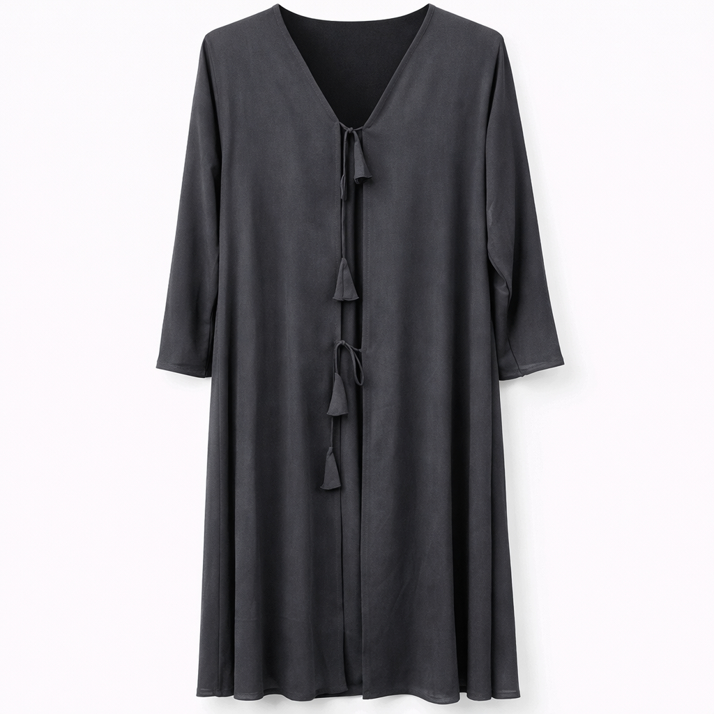 Front Open (Tie Up x Side Buttons) - Black x Black