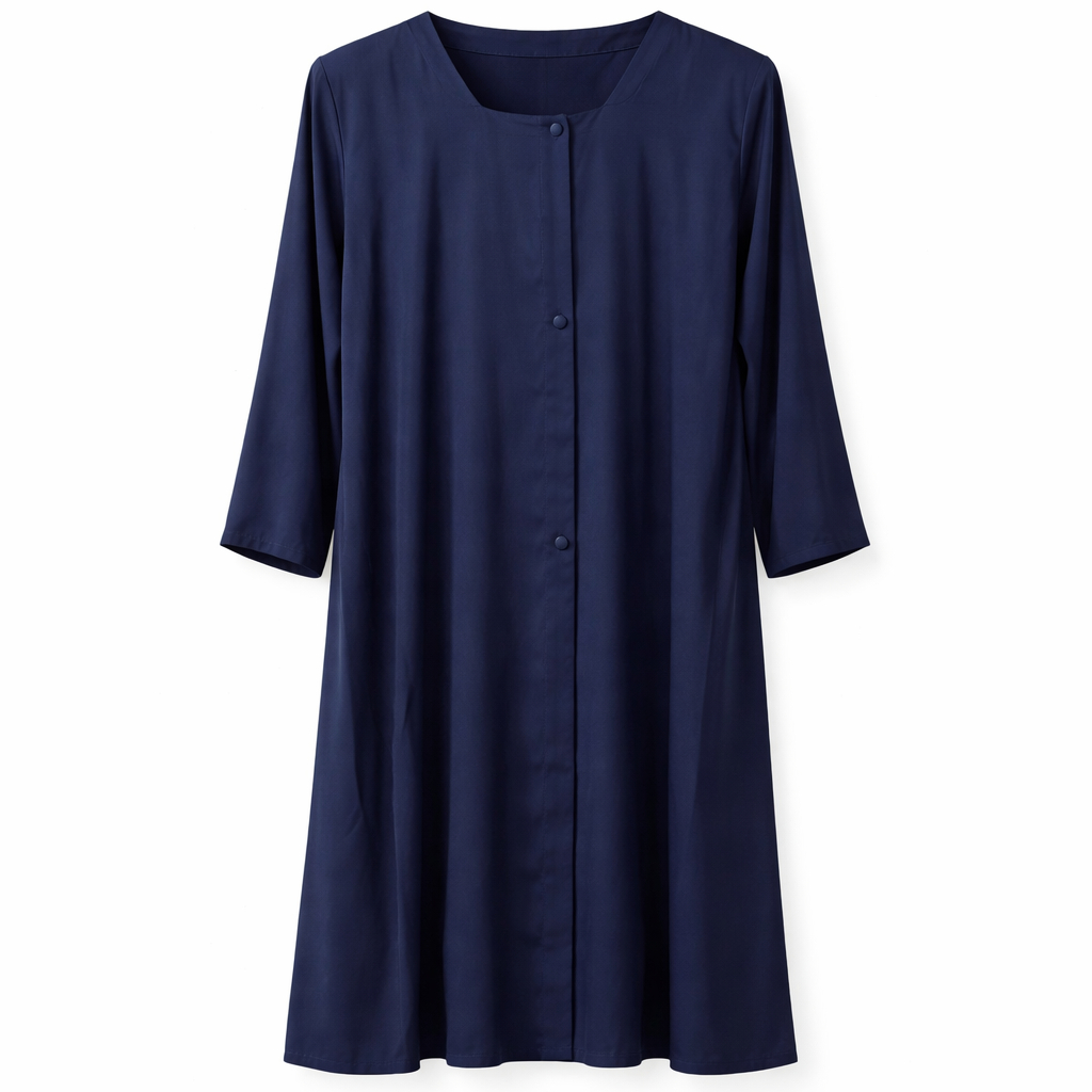 Front Open x Side Buttons - Premium Silk (Navy Blue)