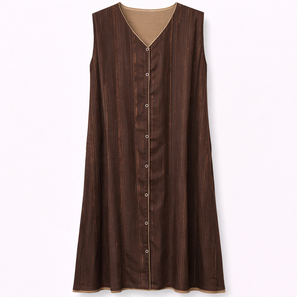 Double Front Open (No Sleeves) - Self Brown Shiny Lines x Beige
