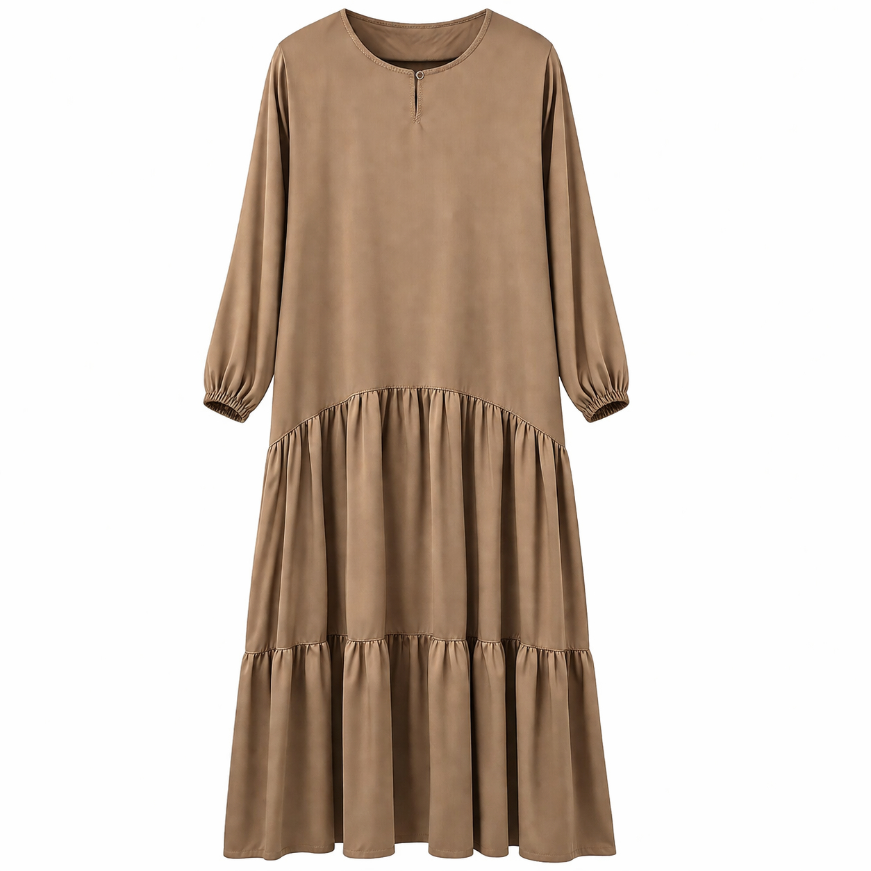 Front Closed (Flare) - Silky Crepe Mocha Brown x Frills