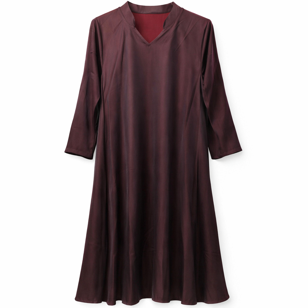 Front Open (Flare) x Collar - Premium Silk (Plum Maroon)