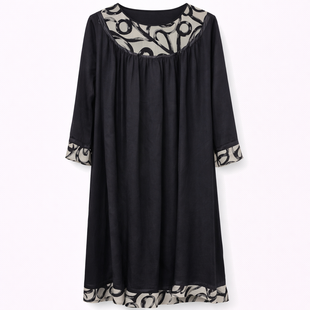 Double Front Closed x Frills - Black x Printed Abstract Brushstroke