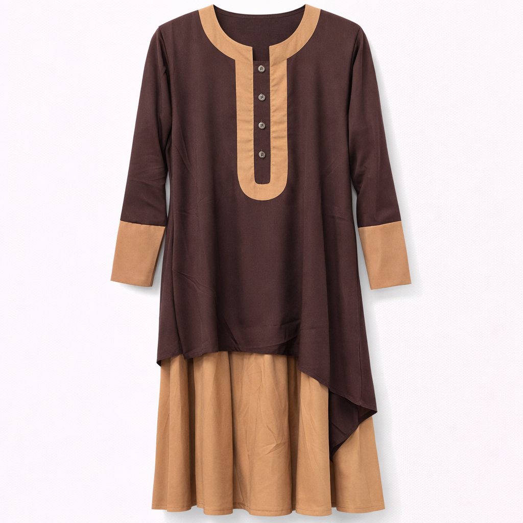 Front Closed x Layered - Crepe x Chiffon (Beige x Chocolate Brown)