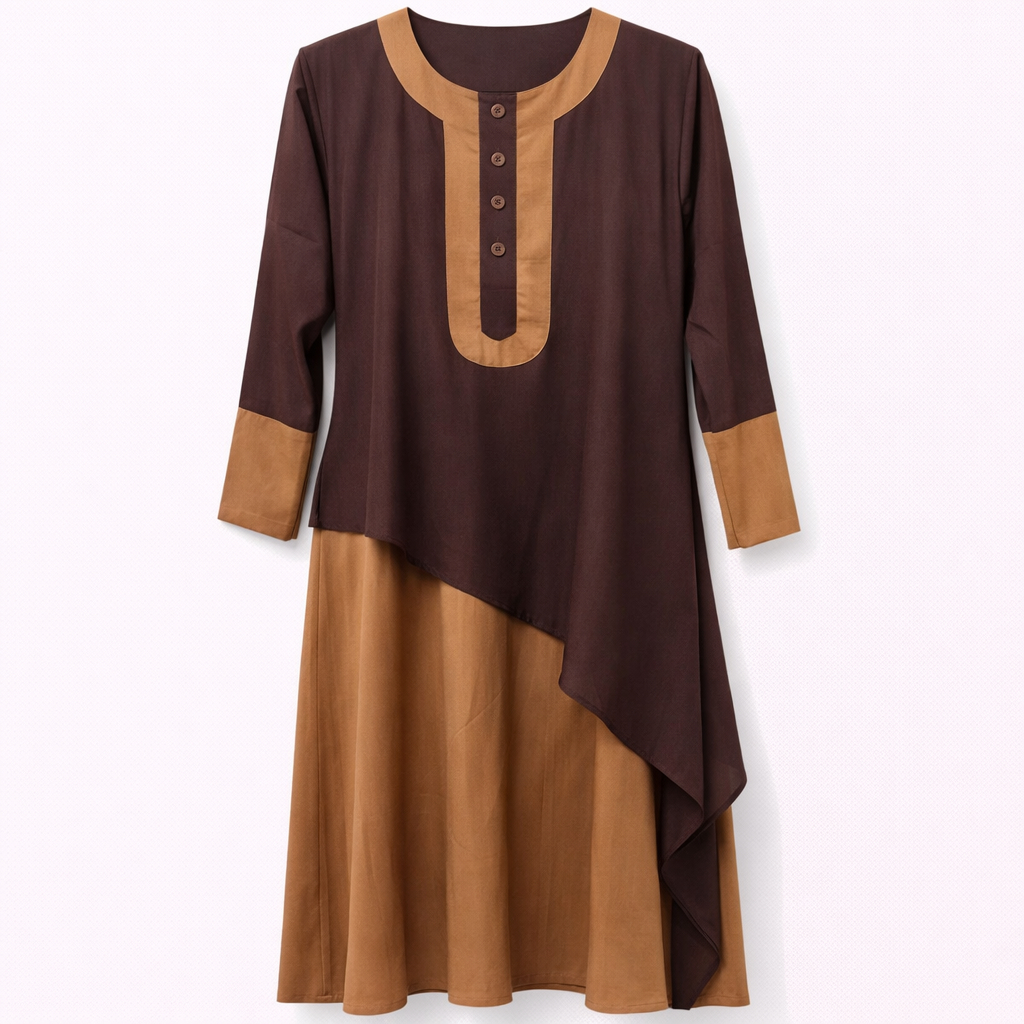 Front Closed x Layered - Crepe x Chiffon (Camel x Chocolate Brown)