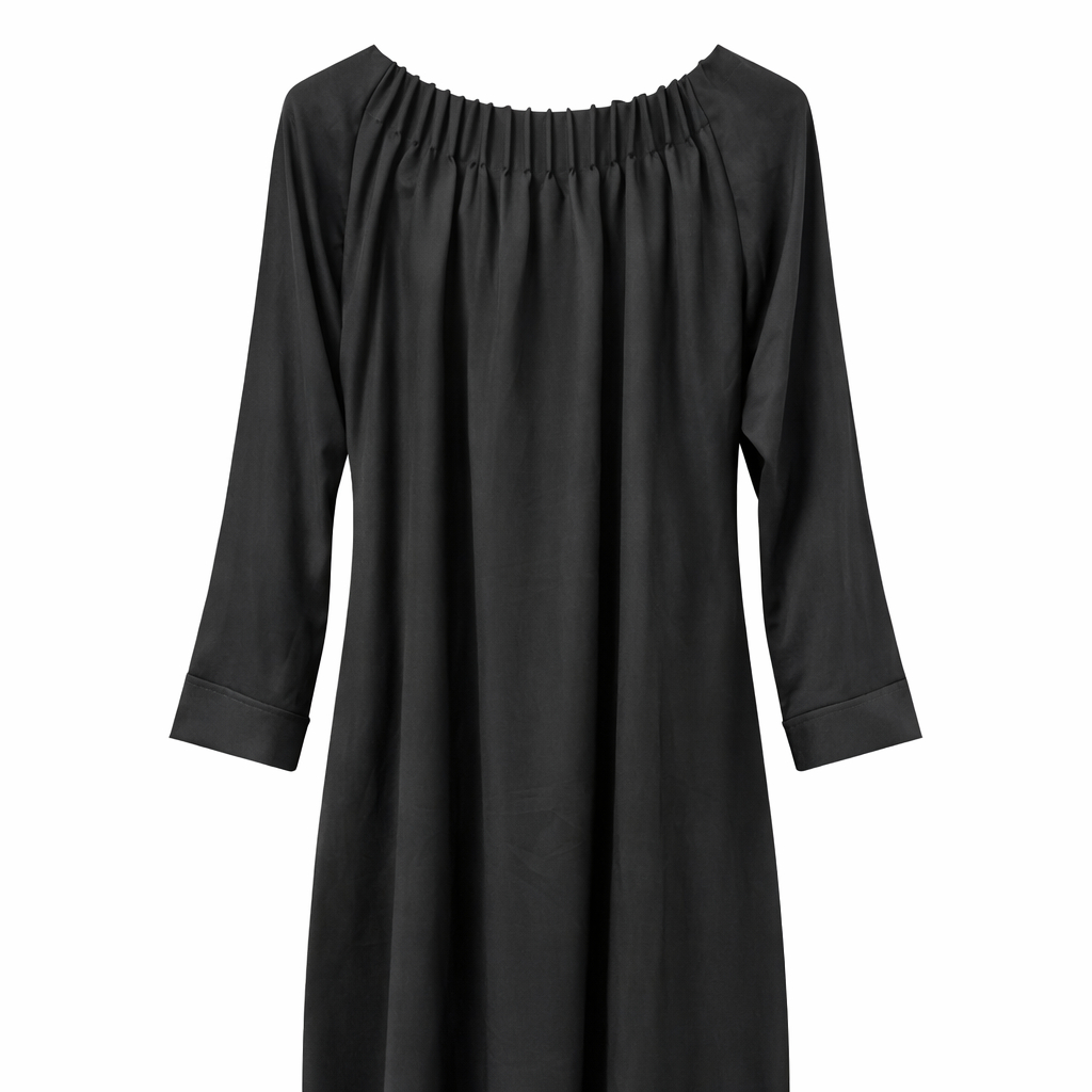 Front Closed Frill Neck - Premium Silk (Black)