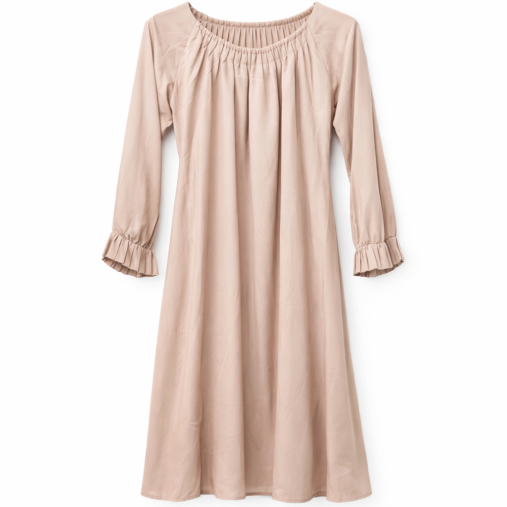Front Closed Frill Neck - Crepe (Nude Pink)