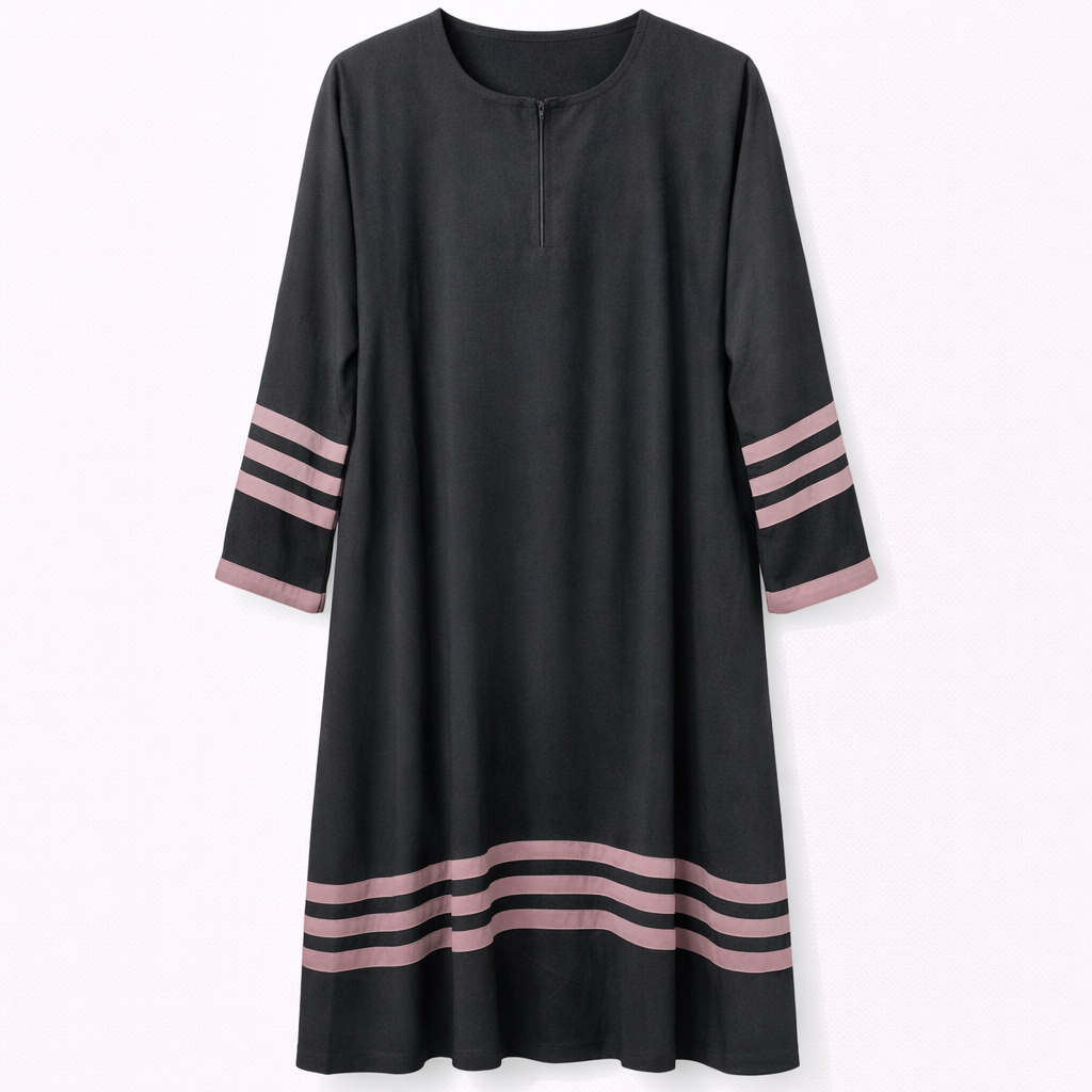 Front Closed x Dusty Pink Lines - Thick Crepe (Black)