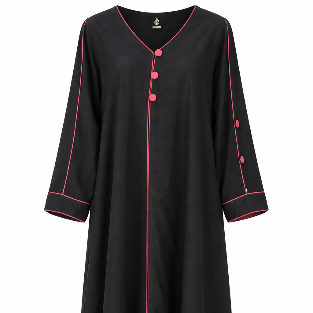 Front Open x Four Buttons - Arabic (Black) x Red Contrast Lines
