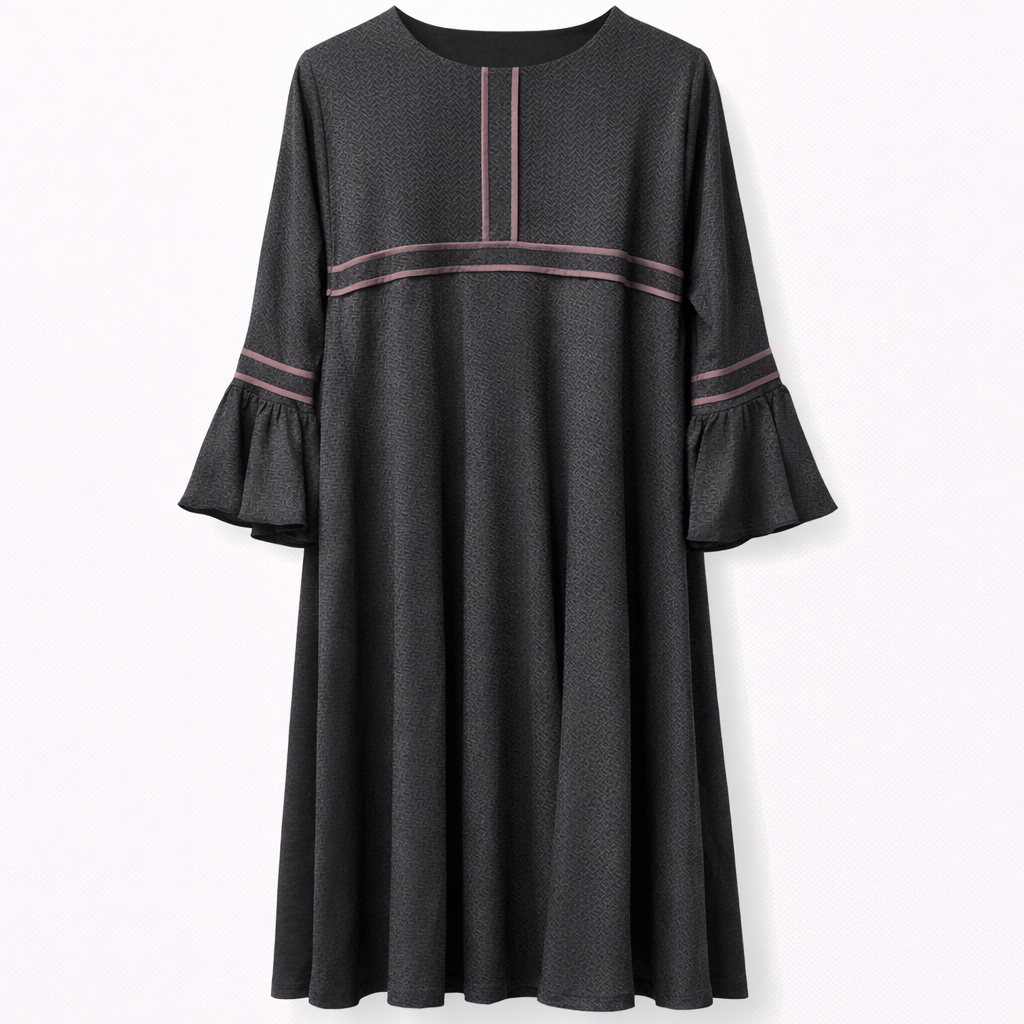 Front Close x Flare - Black Silky Crepe Self Textured