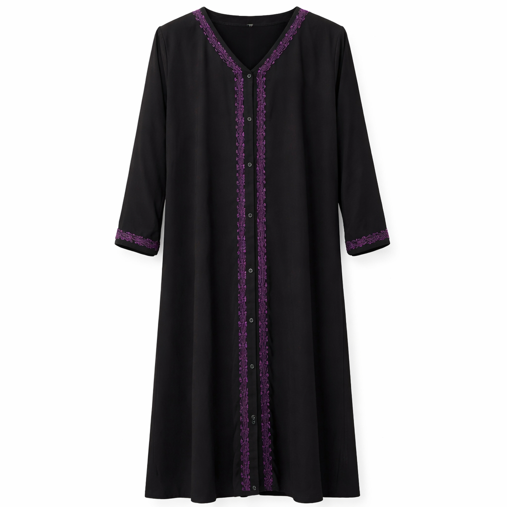 Front Open x Panel Embroidery  - Arabic (Black)
