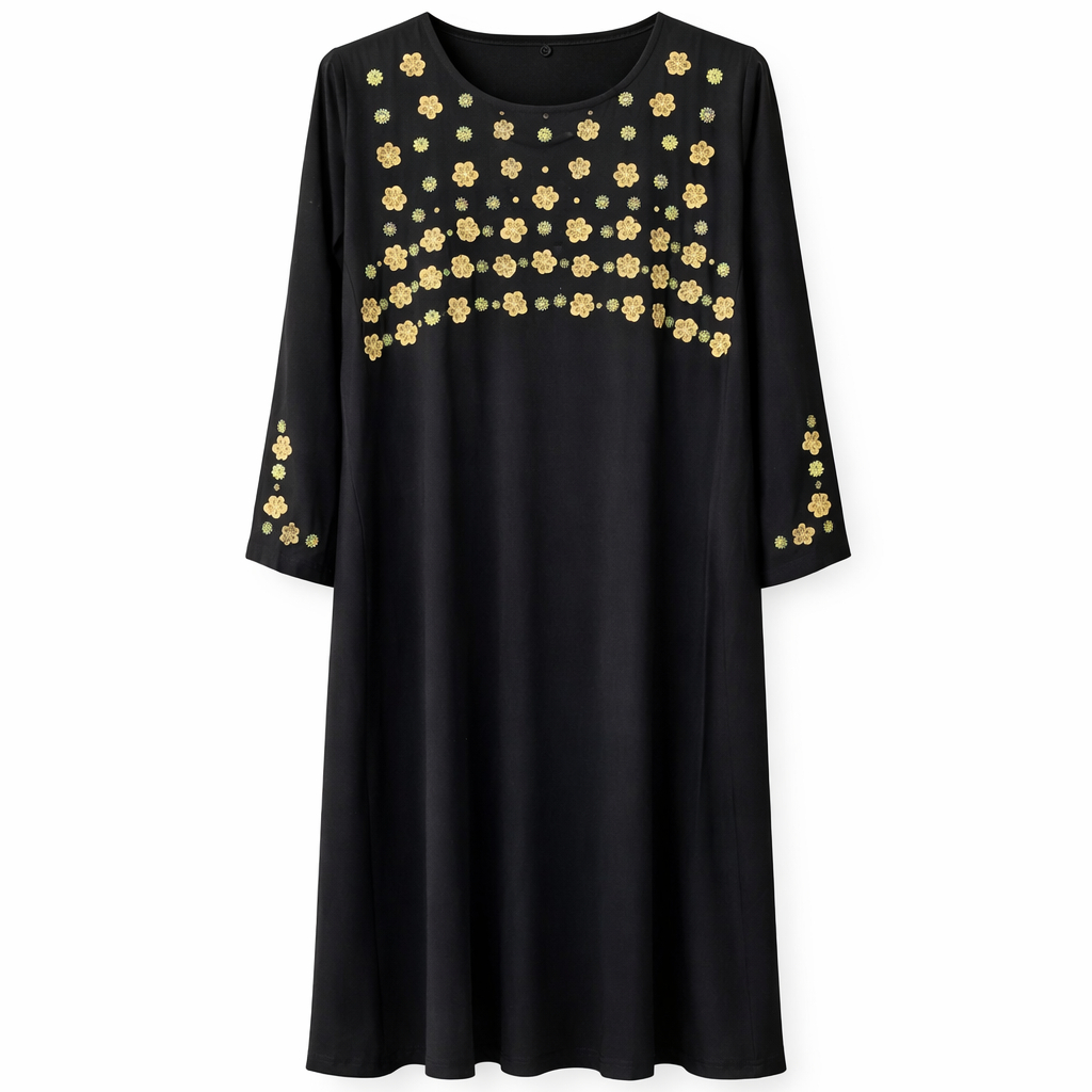 Front Closed x Flower Cut Embroidery - Arabic (Black)