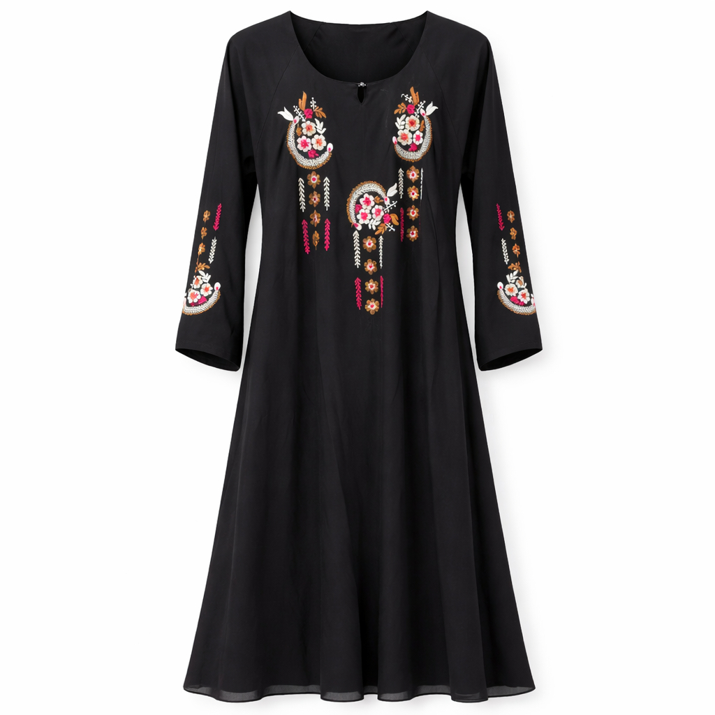 Double Maxi x Flower Embroidery - Thick Chiffon (Black)