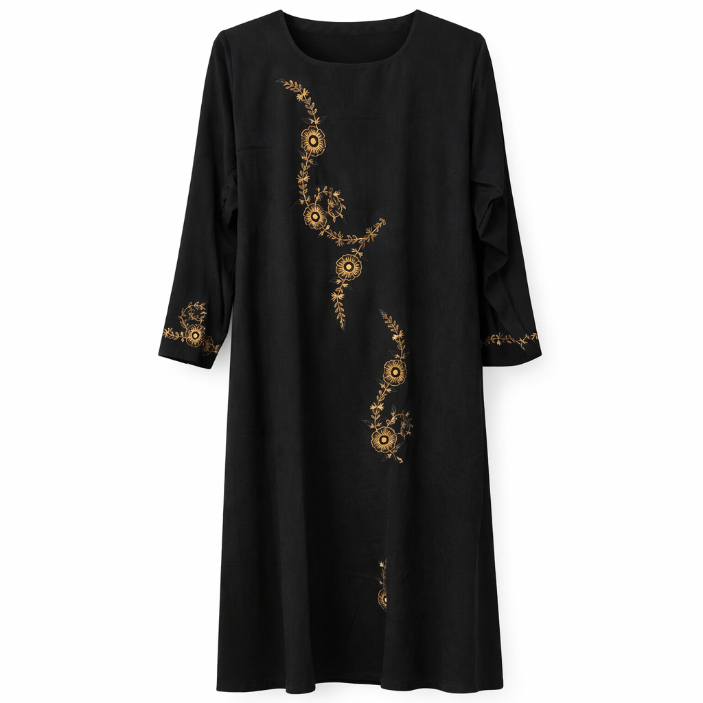 Front Closed x Golden Flower Embroidery - Arabic (Black)