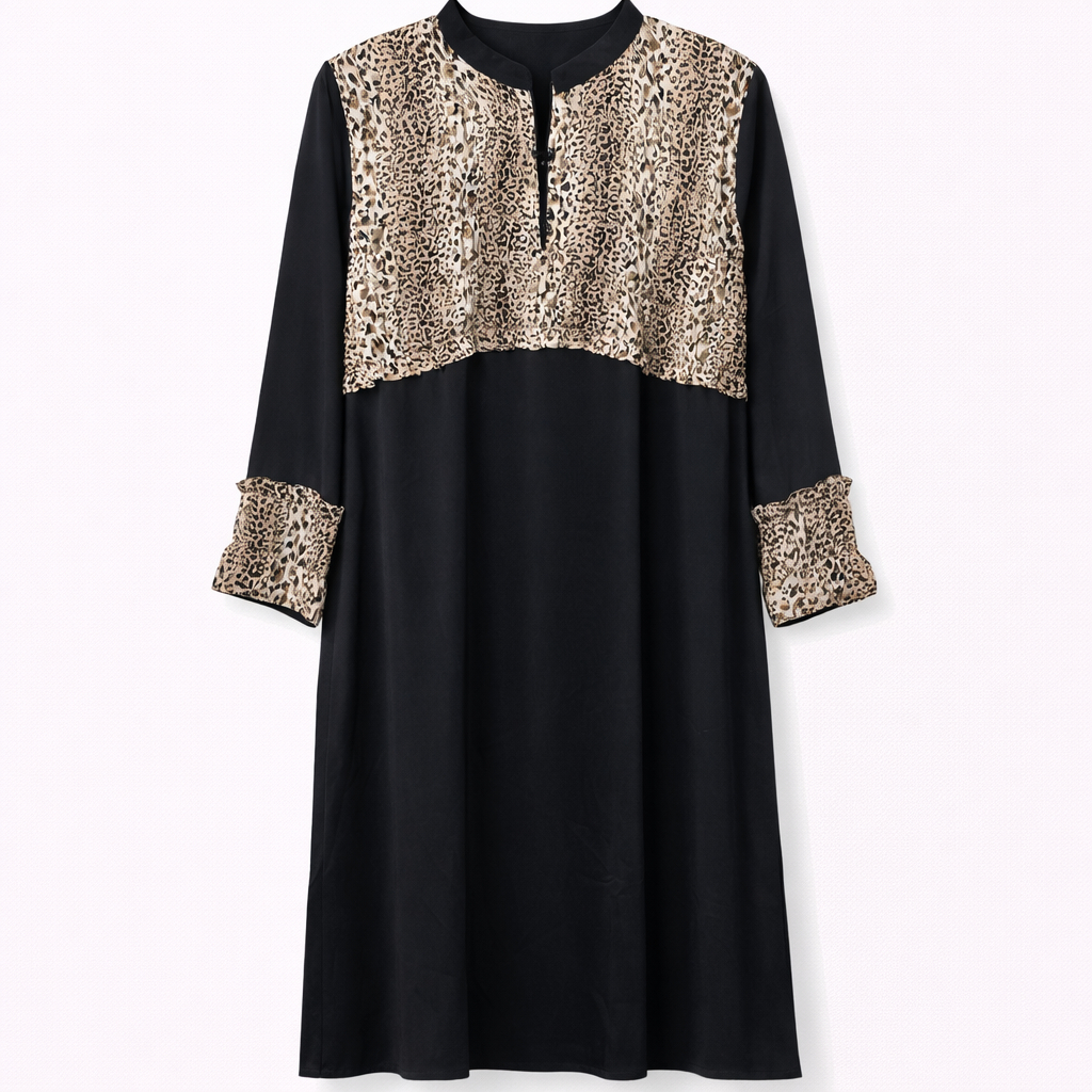 Front Closed x Pleats - Arabic (Black) x Leopard Print