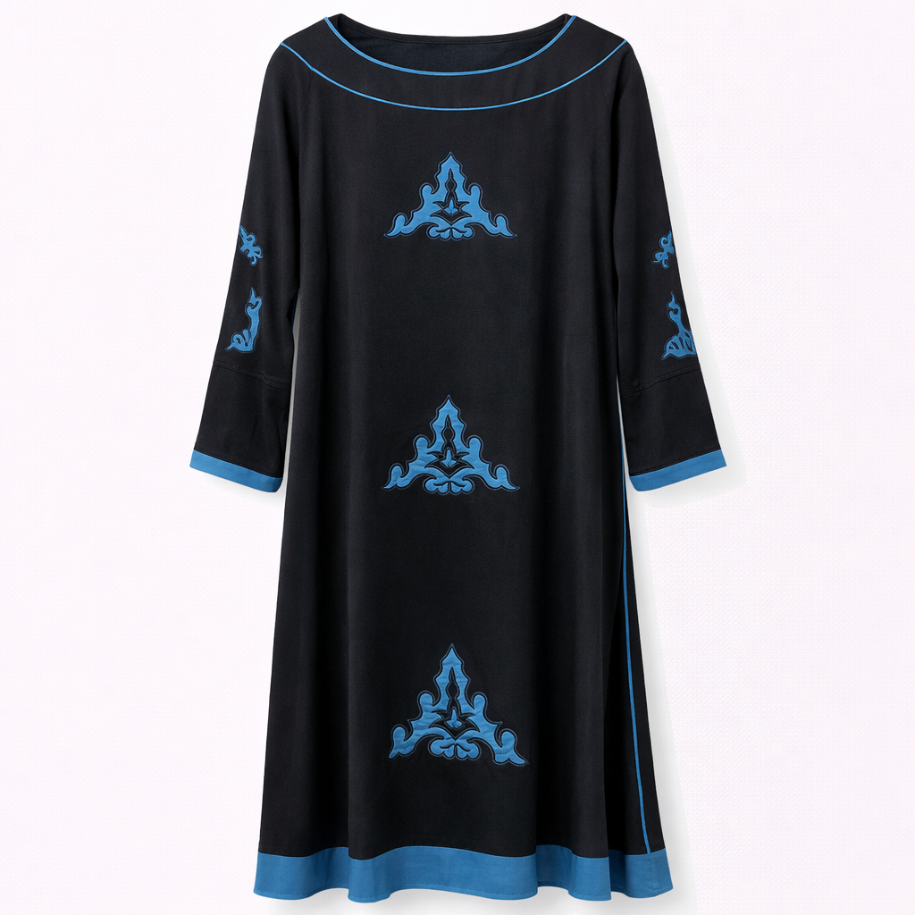 Front Closed x Applique Embroidery x Ferozi Contrast Lines - Arabic (Black)