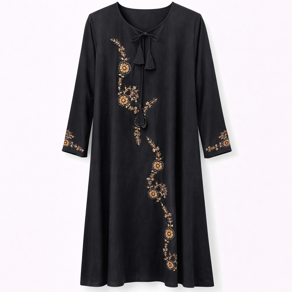 Front Closed x Golden Cut Flower Embroidery - Arabic (Black)