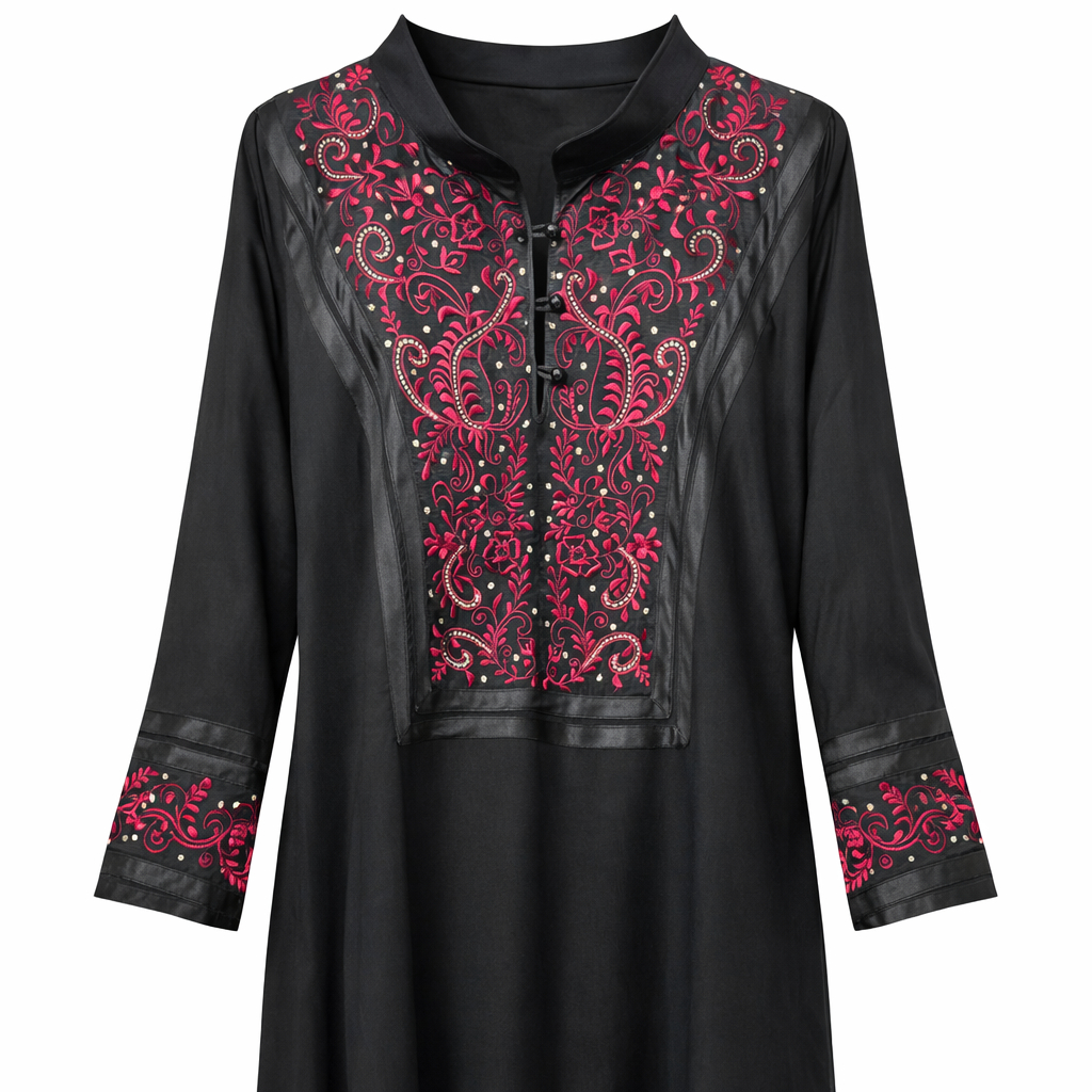Front Closed x Heavy Front Panel Embroidery - Arabic (Black)