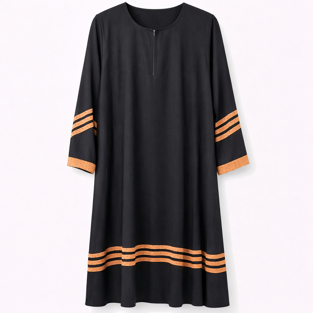 Front Closed x Printed Beige Polka Lines - Thick Crepe (Black)
