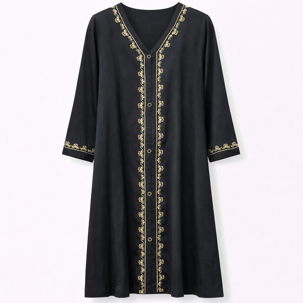 Front Open x Skin Line Embroidery - Arabic (Black)