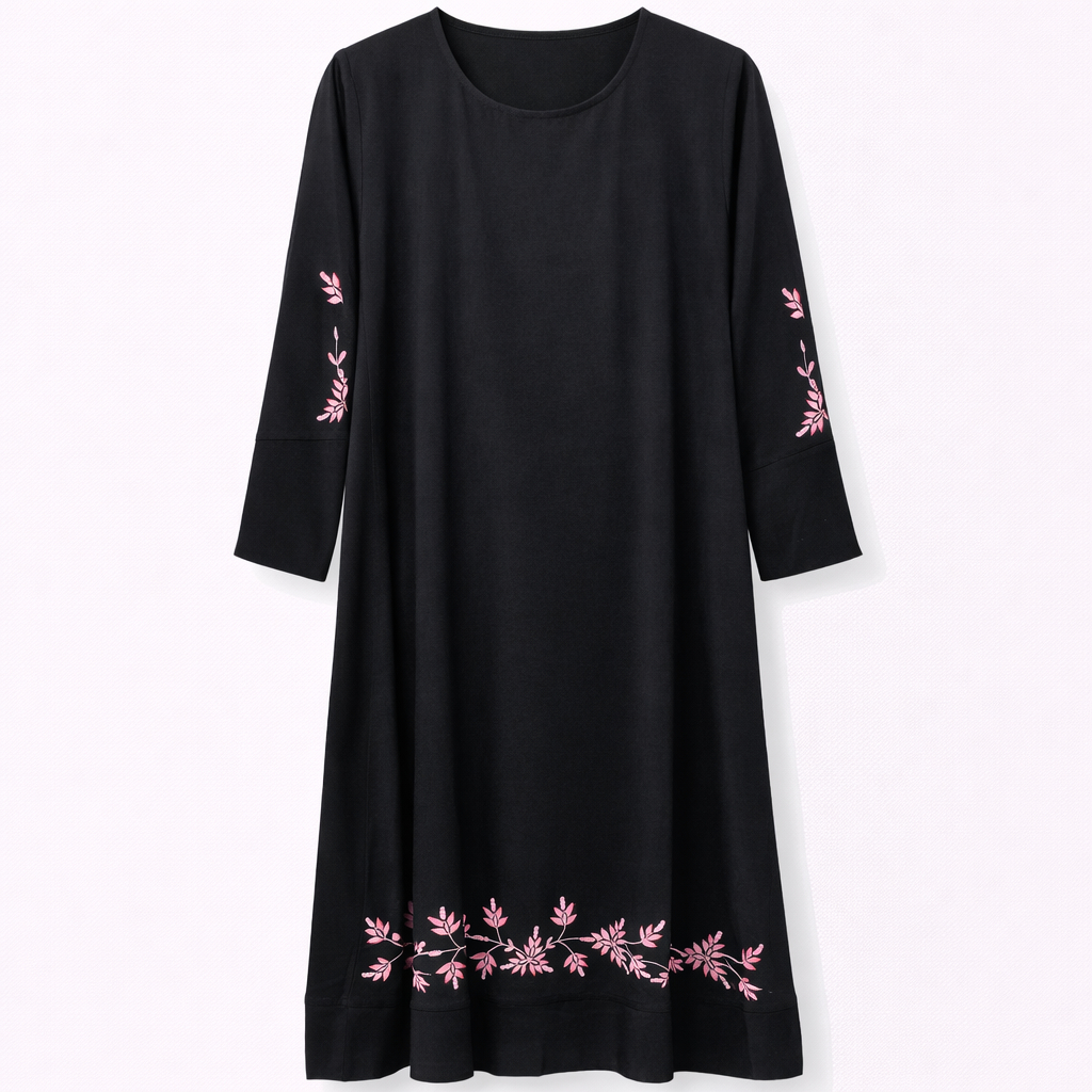 Front Closed x Floral Pink Embroidery - Arabic (Black)