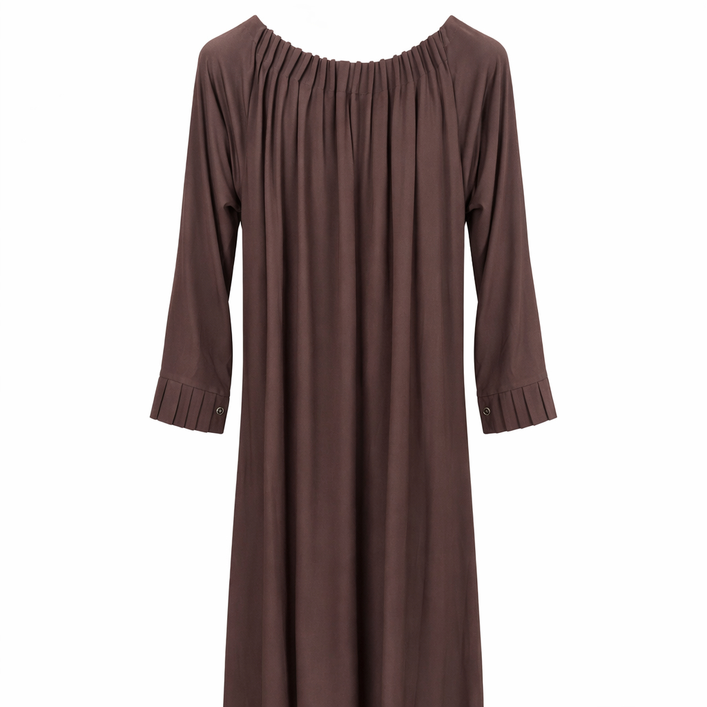 Front Closed x Pleated Neck x Cuffs- Jersey (Chocolate Brown)