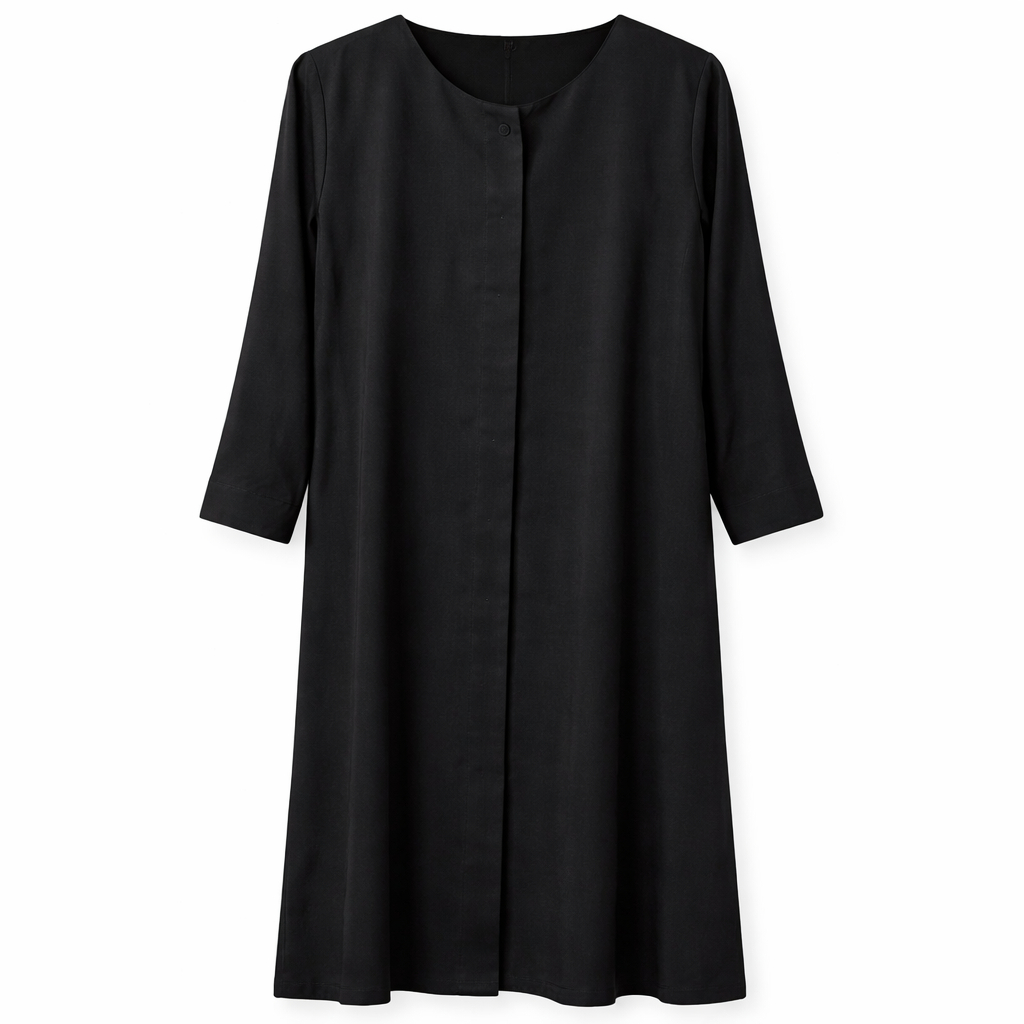 Front Open x Hidden Buttons x Zipper Welt Pockets - Premium Silk (Black)