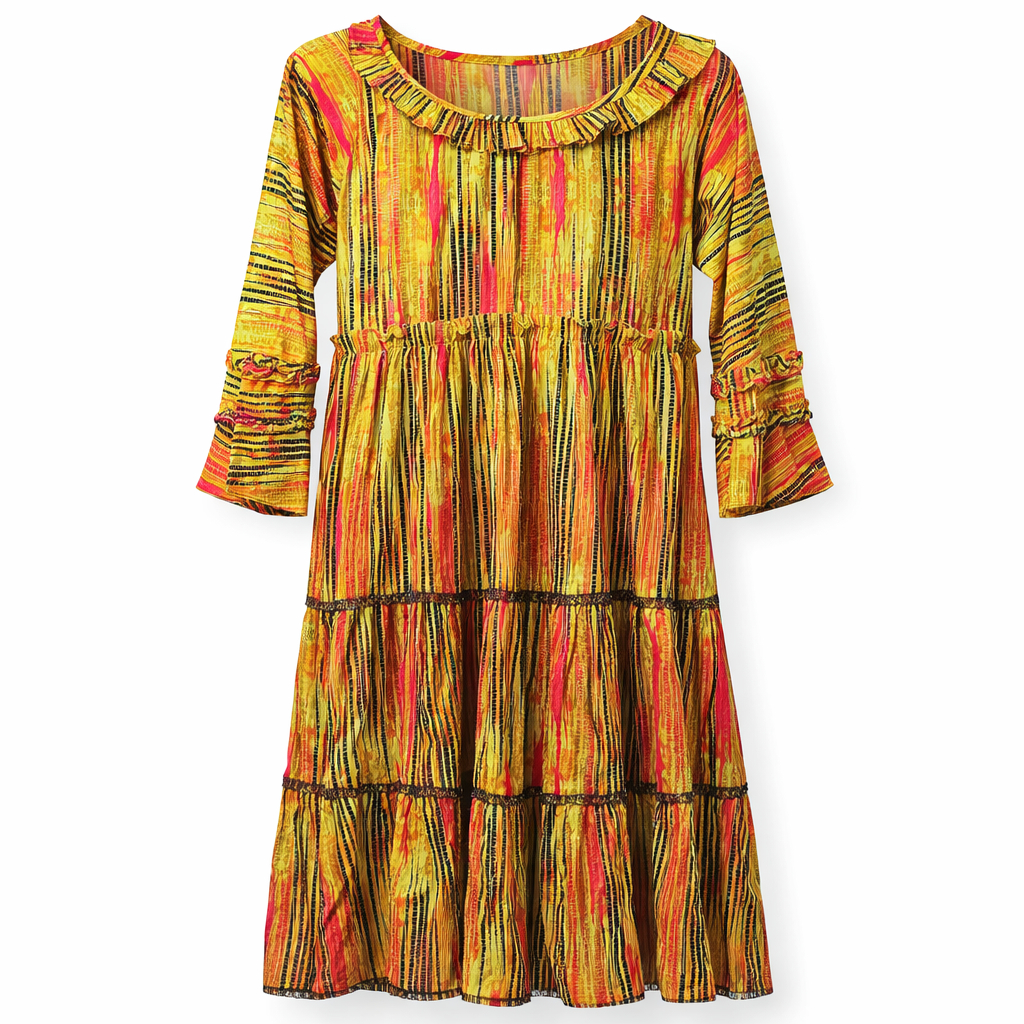 Front Closed x Frills - Ikat Style Print (Mustard Base)