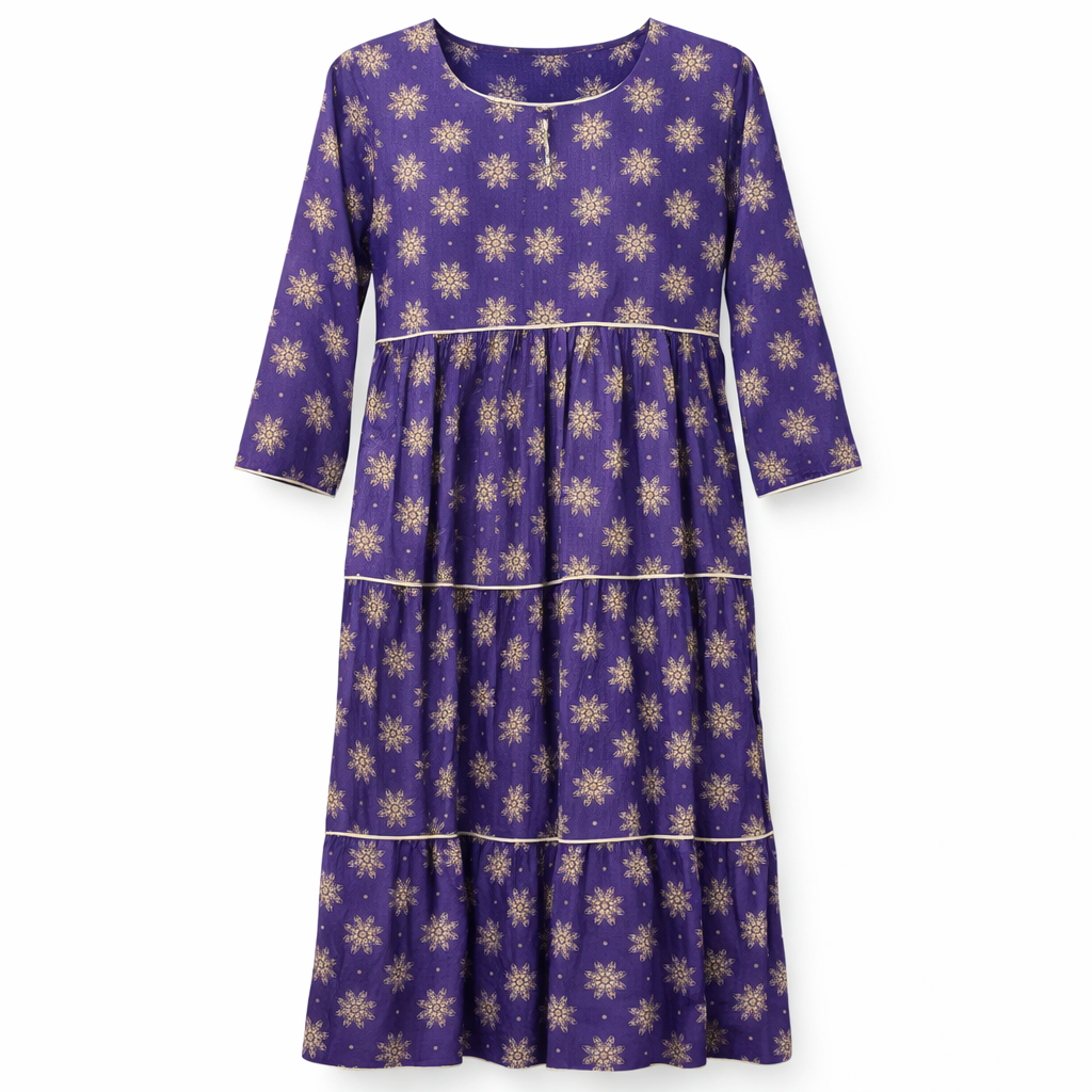 Front Closed x Frills - Mughal Buti (Royal Blue Base)