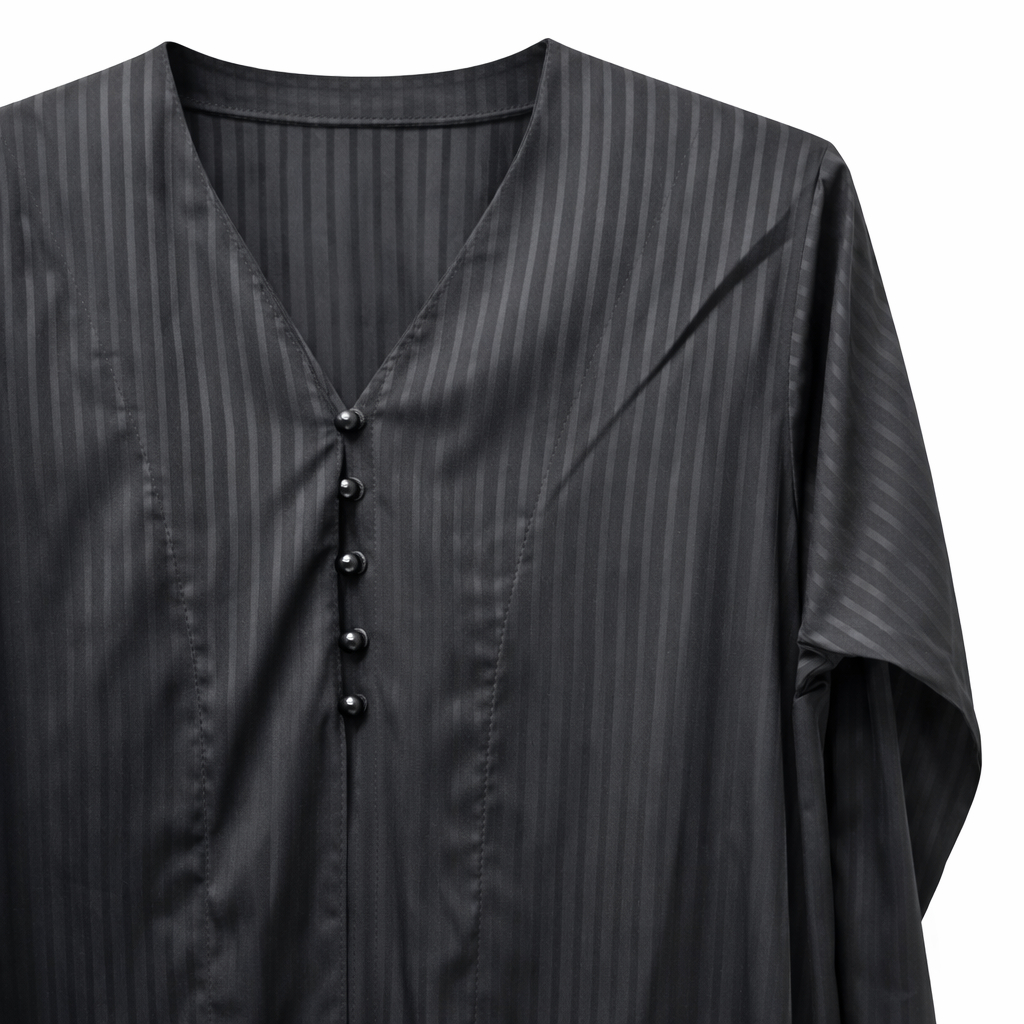 Front Open x Loop Buttons - Black Crepe x Silk (Lines)