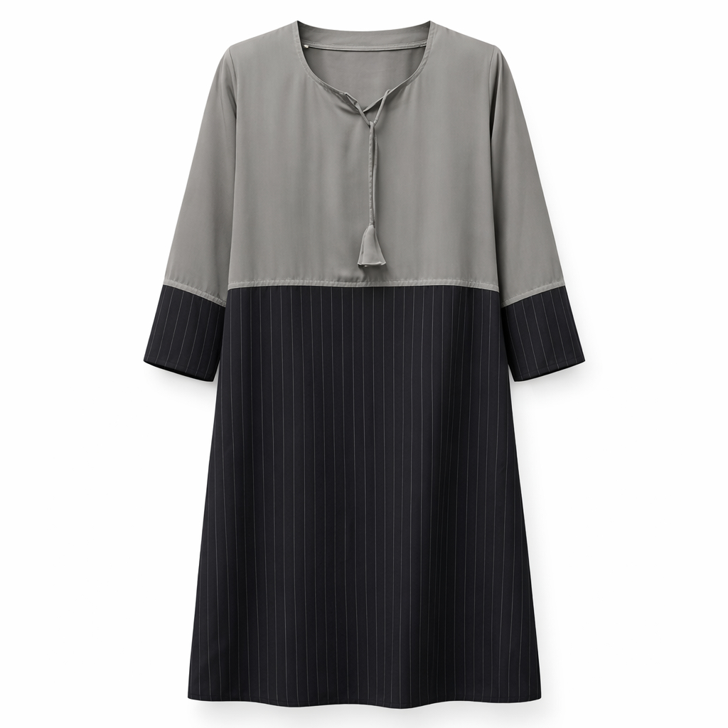 Kids Front Closed - Thick Crepe (Grey x Black Lines)